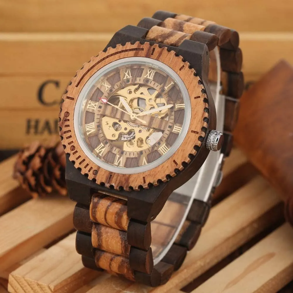 Wooden Bangle Watch montre Homme automatique reloj$Ebony Wood Wooden Watch Retro Wood Watch Royal Gold Roman Literal Mechanical Watches Men's quincy combat temper peep unparalleled Top Luxury 