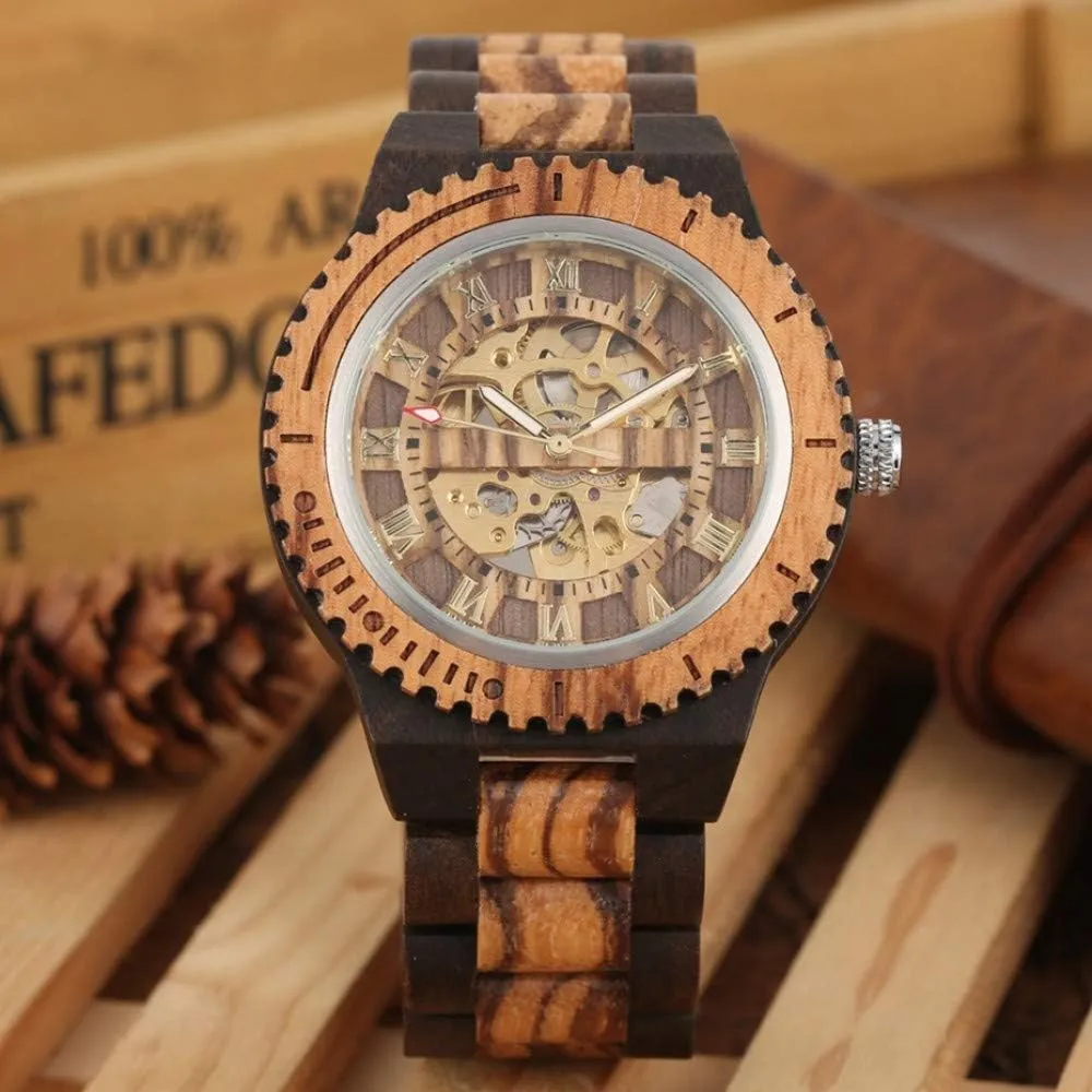 Wooden Bangle Watch montre Homme automatique reloj$Ebony Wood Wooden Watch Retro Wood Watch Royal Gold Roman Literal Mechanical Watches Men's quincy combat temper peep unparalleled Top Luxury 