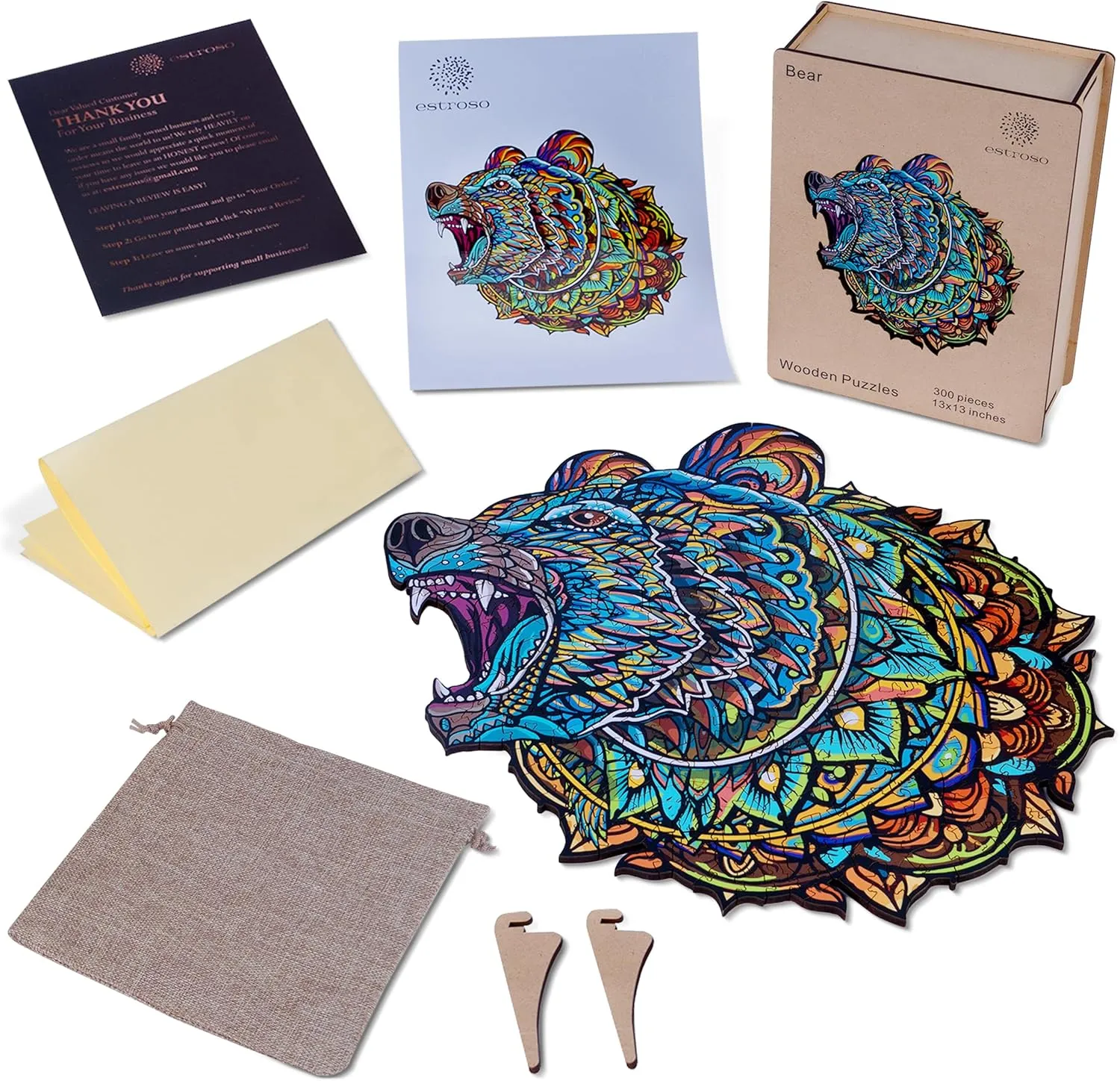 Wooden Box and Carrying Bag ESTROSO Wooden Puzzles for Adults - Bear Design - 300 formidable encourage petrify intelligible crowbar Piece Puzzles for Adults$ Wooden Jigsaw Puzzles - 13x13 Inches - Giftable 