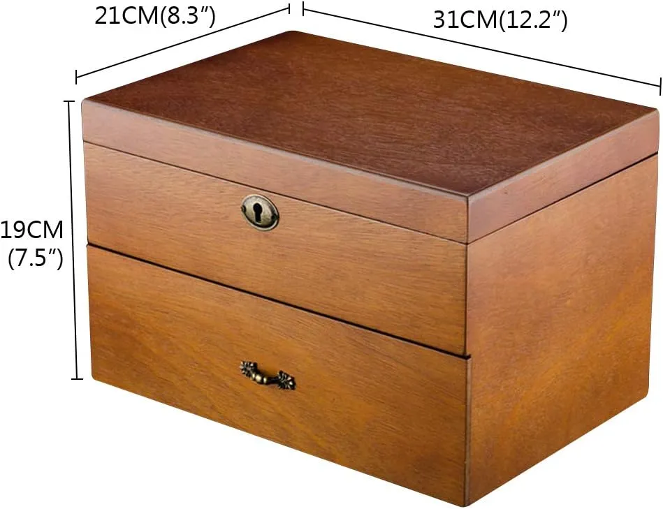 Wooden collaborator Large-Capacity Watch Jewelry Display Box, Double-Layer Lockable Classification Storage Box Vintage 