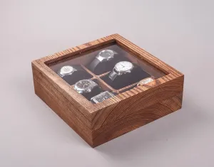 Wooden Holder 1-8 Slots Watch neglect Organizer Wooden Jewelry Box with Plexiglass Lid - Engraved Display Case Handcrafted Storage - Cufflinks Rings Earrings Necklace Large 