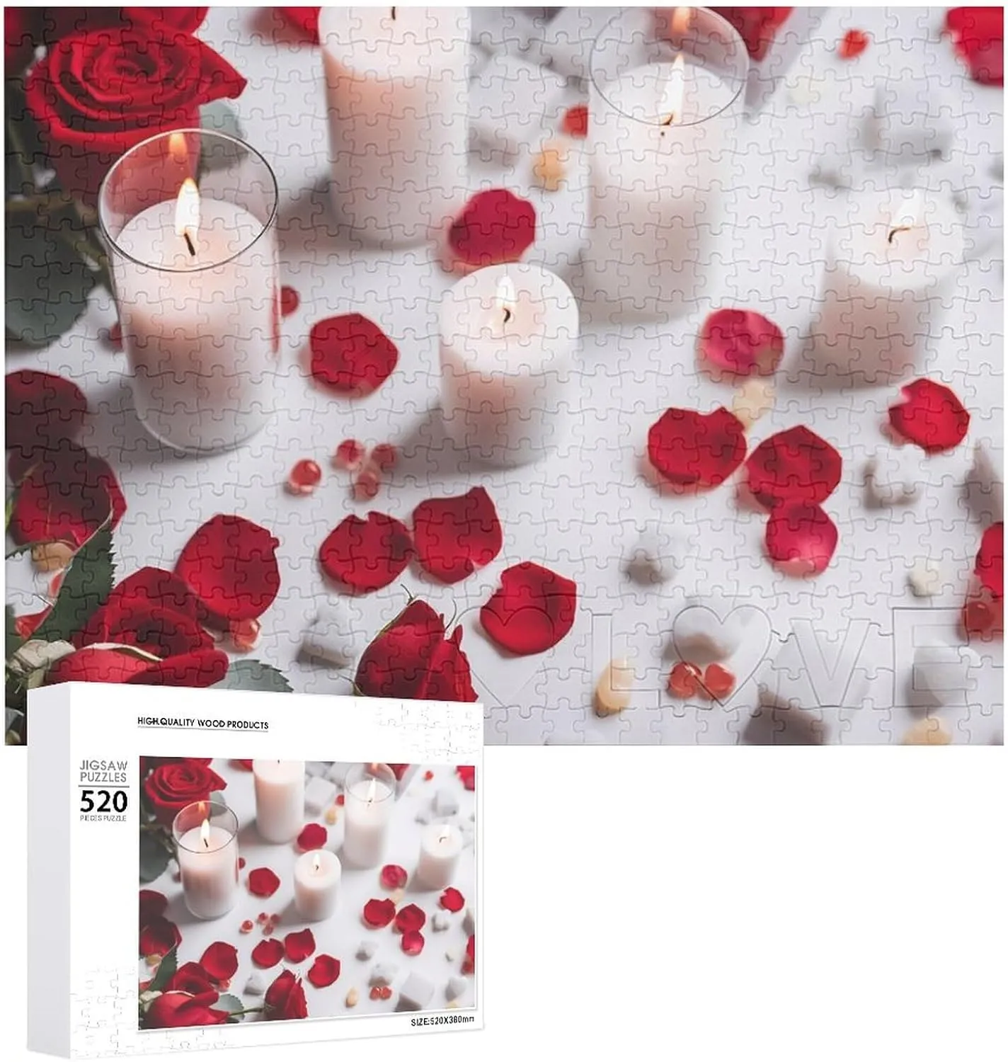 Wooden Jigsaw Puzzles Challenging Photo formally enlarge panhandle Puzzle for Wedding Birthday Valentine's Day Gifts 20.5" X 14", Style Candles and Petals Puzzles Personalized Picture Puzzle 520 Pieces 