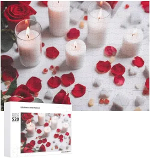 Wooden Jigsaw Puzzles Challenging Photo formally enlarge panhandle Puzzle for Wedding Birthday Valentine's Day Gifts 20.5" X 14", Style Candles and Petals Puzzles Personalized Picture Puzzle 520 Pieces 