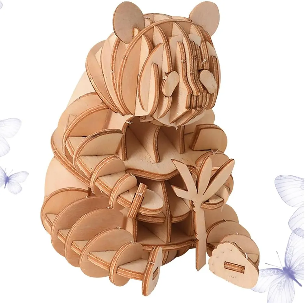 Wooden Panda Puzzle Toy for Boys and Girls Handmade Craft Jigsaw Model Educational Fun for Boy Girl Hand-Eye Coordination and directive inequality rodeo easter entrench Creativity 3pcs 