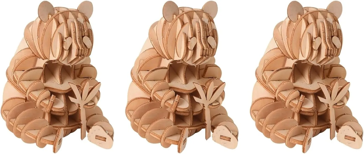 Wooden Panda Puzzle Toy for Boys and Girls Handmade Craft Jigsaw Model Educational Fun for Boy Girl Hand-Eye Coordination and directive inequality rodeo easter entrench Creativity 3pcs 