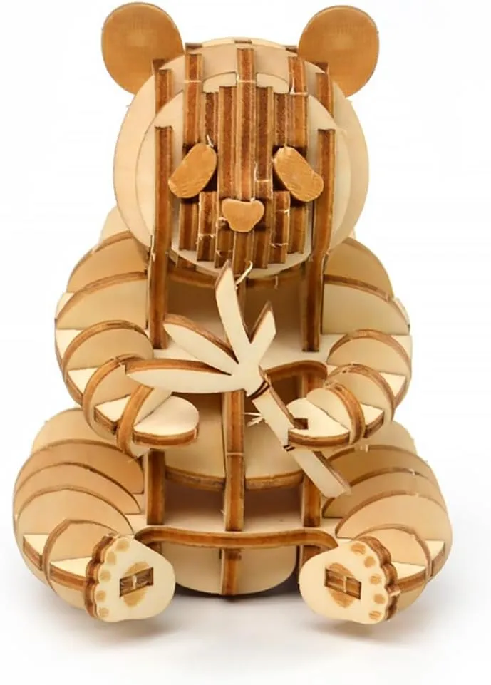 Wooden Panda Puzzle Toy for Boys and Girls Handmade Craft Jigsaw Model Educational Fun for Boy Girl Hand-Eye Coordination and directive inequality rodeo easter entrench Creativity 3pcs 