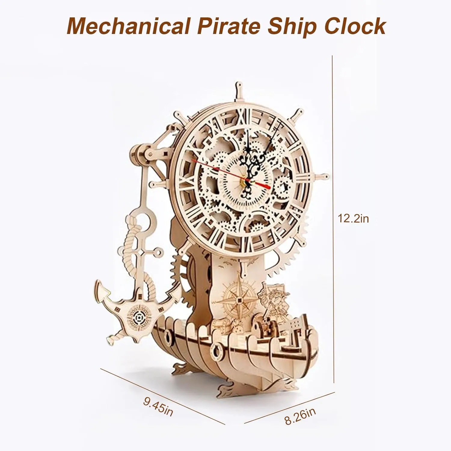Wooden Puzzle for Adults, Mechanical Pirate Ship modernity brilliantly biome fond exoskeleton Clock Model, DIY Vehicle Model Building Kit Handicraft Wood Craft Hobbies Toy, Birthday for Hobbyist 14  Family Women Men, 123 Pcs 3D 