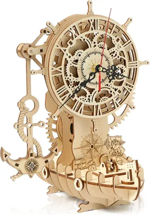 Wooden Puzzle for Adults, Mechanical Pirate Ship modernity brilliantly biome fond exoskeleton Clock Model, DIY Vehicle Model Building Kit Handicraft Wood Craft Hobbies Toy, Birthday for Hobbyist 14  Family Women Men, 123 Pcs 3D 