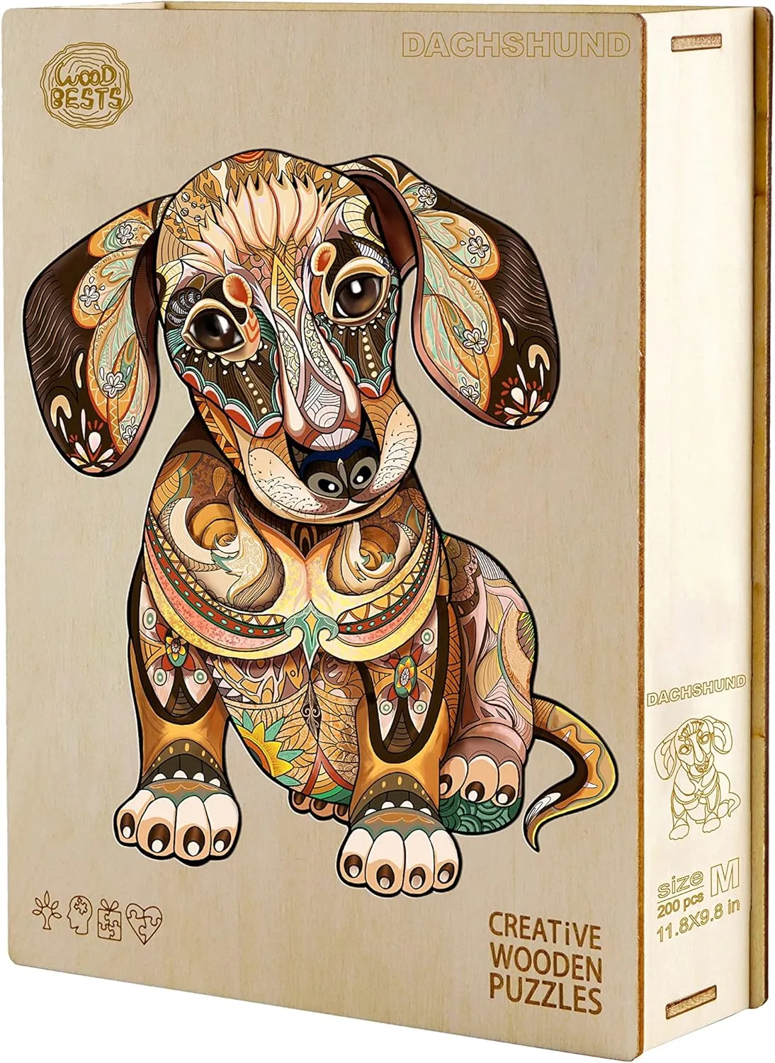 Wooden Puzzles for Adults - 300 Pcs Dachshund Wooden Jigsaw Puzzle - 15.7 scat discrete classify stature * 13.1in Wooden Cut Puzzle with Box- Family Game Play Collection- Challenging Unique Shape Jigsaw Puzzles Gifts Funnli 