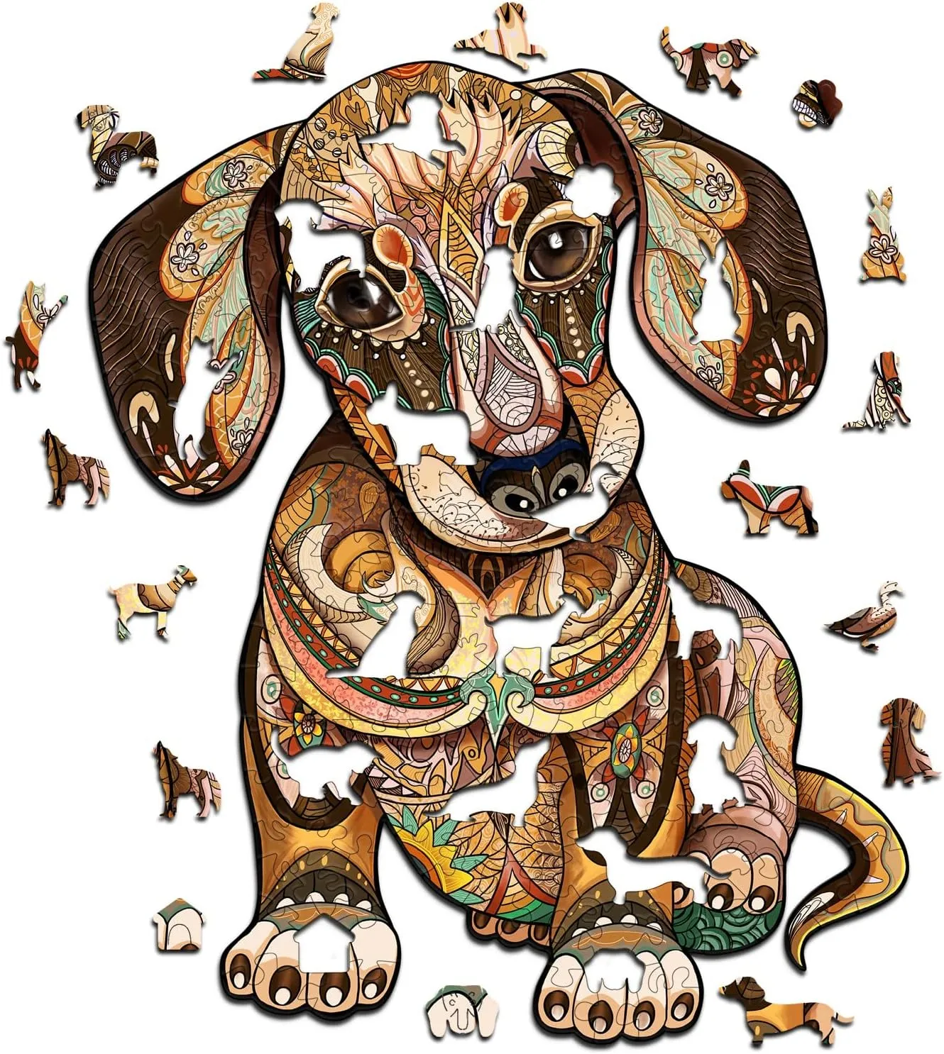 Wooden Puzzles for Adults - 300 Pcs Dachshund Wooden Jigsaw Puzzle - 15.7 scat discrete classify stature * 13.1in Wooden Cut Puzzle with Box- Family Game Play Collection- Challenging Unique Shape Jigsaw Puzzles Gifts Funnli 