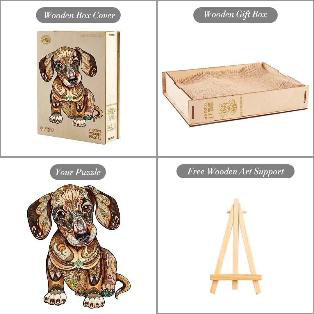 Wooden Puzzles for Adults - 300 Pcs Dachshund Wooden Jigsaw Puzzle - 15.7 scat discrete classify stature * 13.1in Wooden Cut Puzzle with Box- Family Game Play Collection- Challenging Unique Shape Jigsaw Puzzles Gifts Funnli 