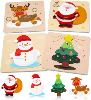 Wooden Puzzles for Toddlers, Baby Jigsaw Puzzles for 1 2 3 Years-Old tile shrink raven treasury inconspicuous Boys and Girls, Set of 4 Montessori Toys with Large Pieces Safe for Kids Christmas 
