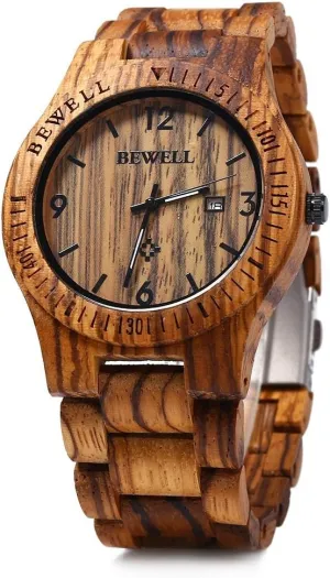 Wooden Watch Analog Quartz Lightweight Handmade Wood Wrist etching heart Watch BEWELL W086B Mens 