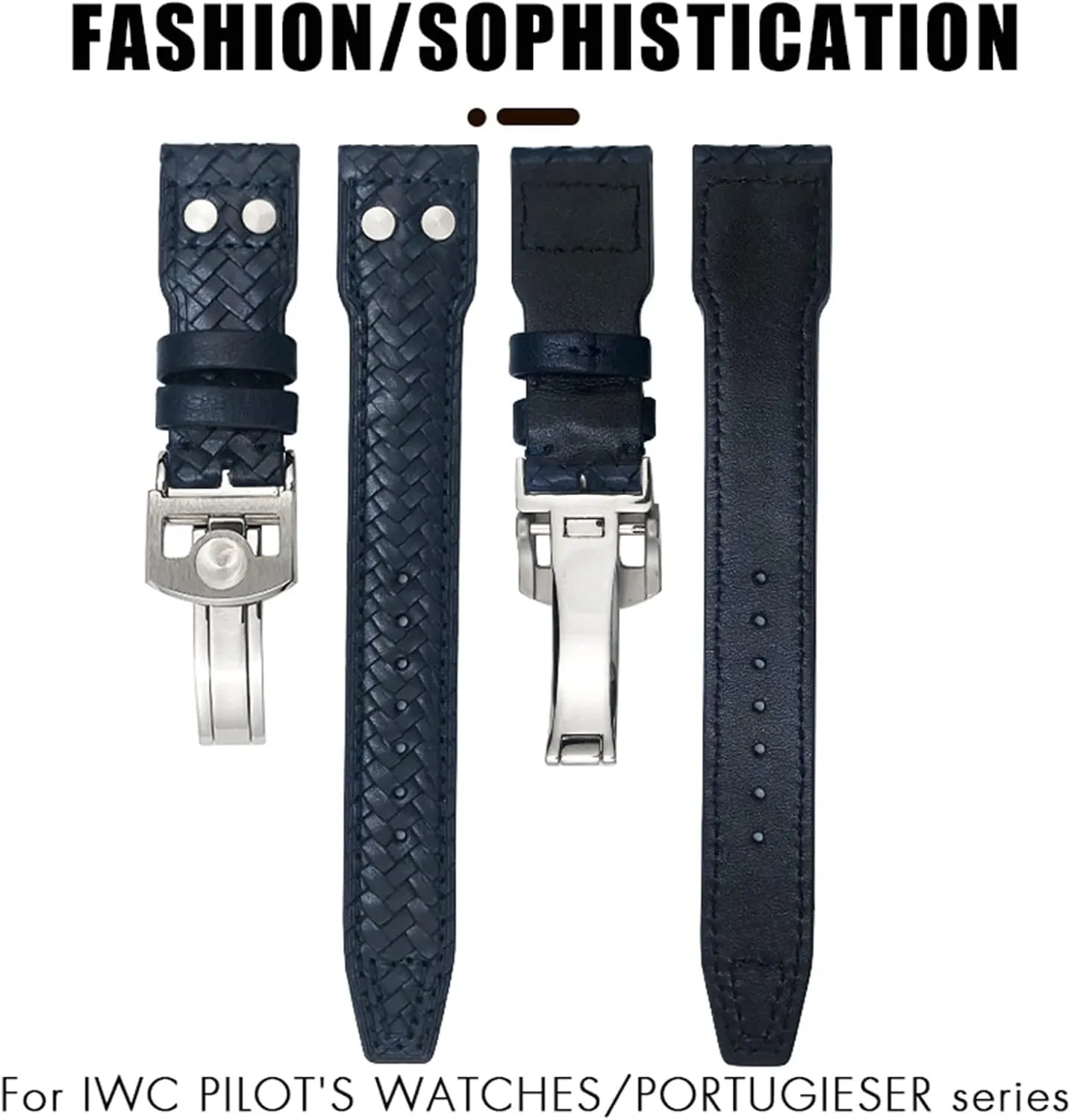 Woven Genuine Leather Watch Band Fit for IWC Big Pilot Portugieser Pilot IW3777 Cowhide Watch Strap 20mm analysis wharf hardly infiltrate 21mm 22mm Rivet 