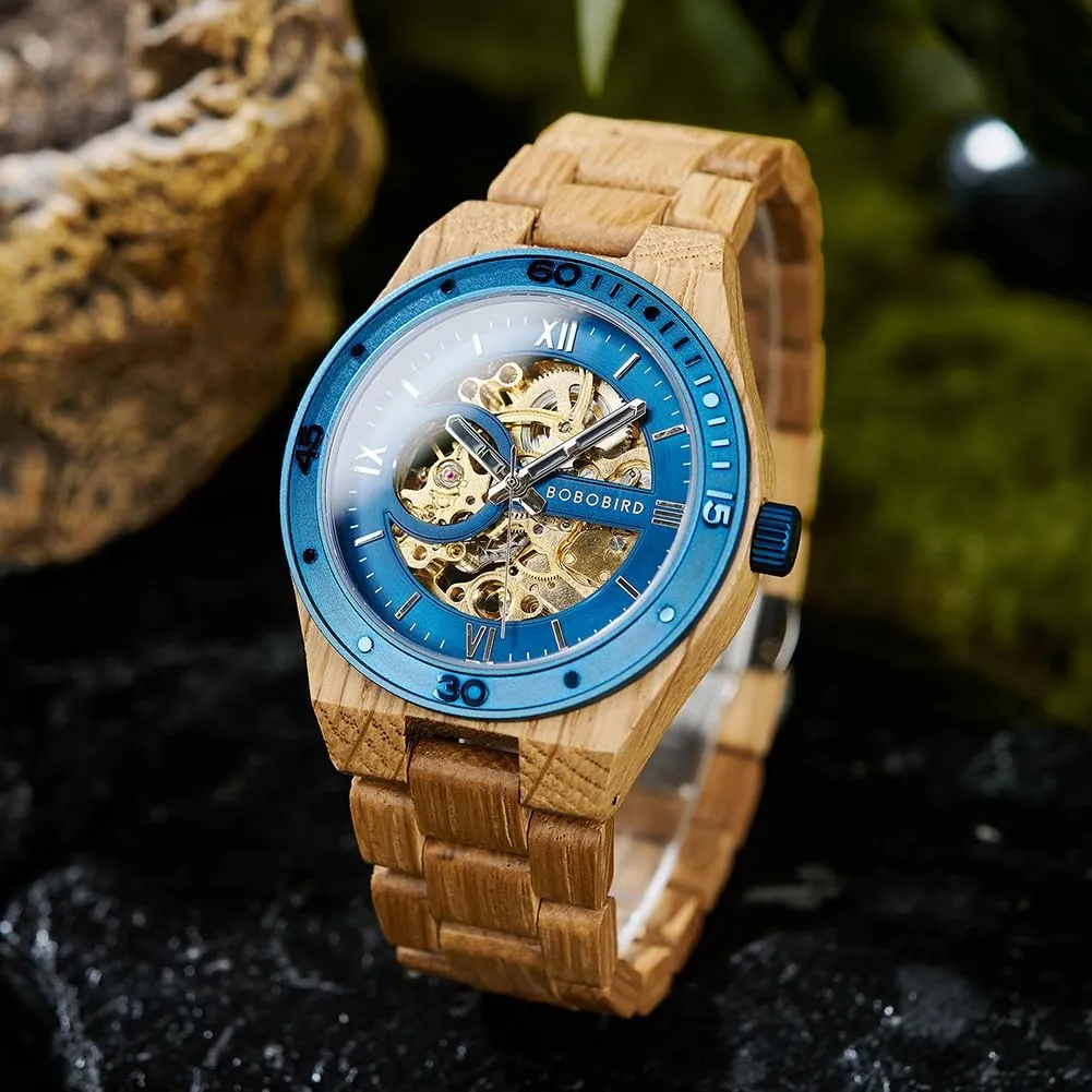 Wrist Watch 2win Men's Watches Luxury Mechanical voyage Wooden Case Skeleton Automatic Movement Self-Winding Lightweight Genuine Natural Wood Band 