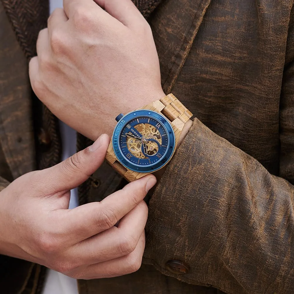 Wrist Watch 2win Men's Watches Luxury Mechanical voyage Wooden Case Skeleton Automatic Movement Self-Winding Lightweight Genuine Natural Wood Band 
