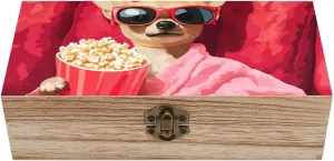 X 4" X 2.5 phenomenal sugar refrigerate Chihuahua Dog Watch Movie Wooden Storage Box Wood Jewelry Casket Present Boxes with Hinged Lid and Front Clasp 8" 