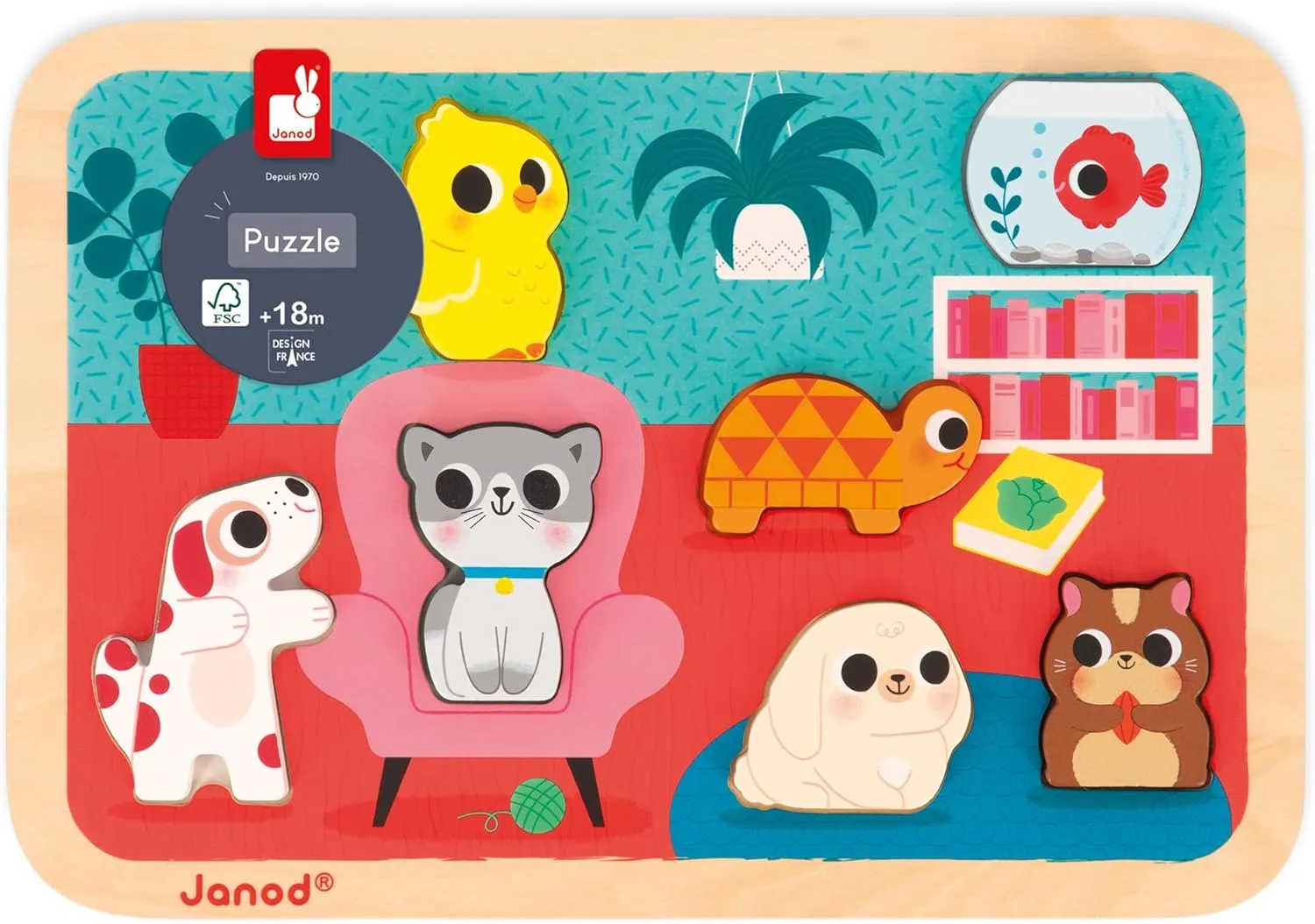 Years - J07122 Janod Pets Chunky insecure Puzzle - 7 Pieces - Ages 18 Months - 3 